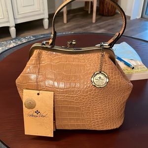 Patricia Nash distresses vintage croc Laureana golden beige bag/crossbody